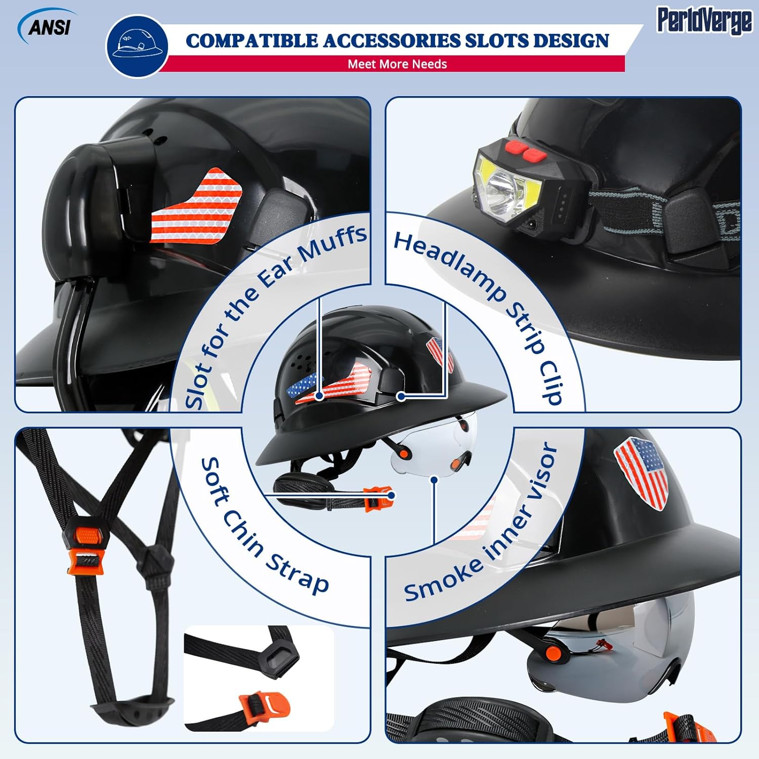 Full Brim Hard Hats Construction OSHA Approved with Visor-Vented Hard Hat with Neck Gaiter with Ear Loops,Safety Hard Hats for Men with Chin Strap ANSI Z89.1 Type 1 Class C,6-pt Suspension
