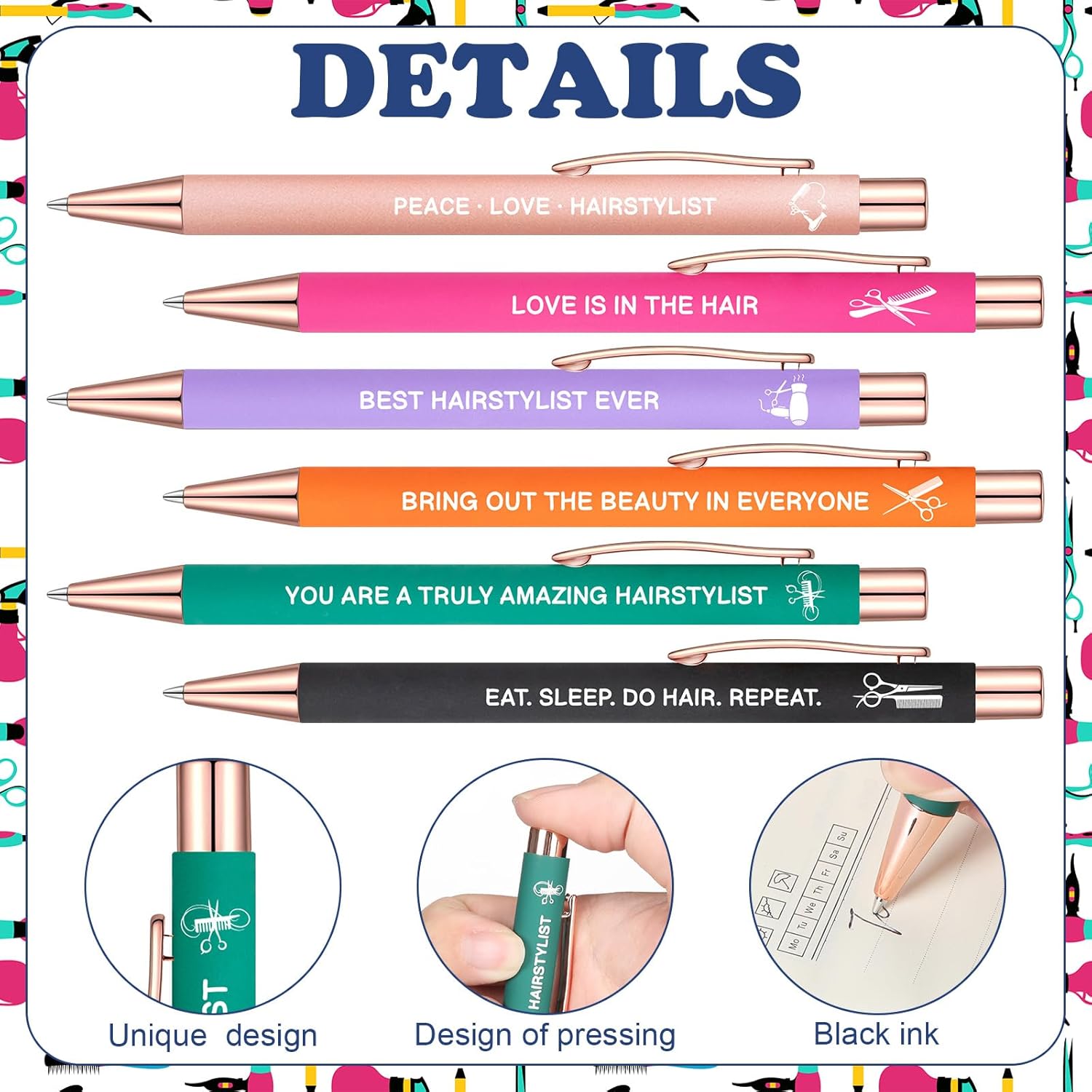 12 Sets Hair Stylist Gifts Including Ballpoint Pens Comb Scissors Charm Keychain for Hair Stylist Hairdresser Birthday Christmas Thanksgiving Gift