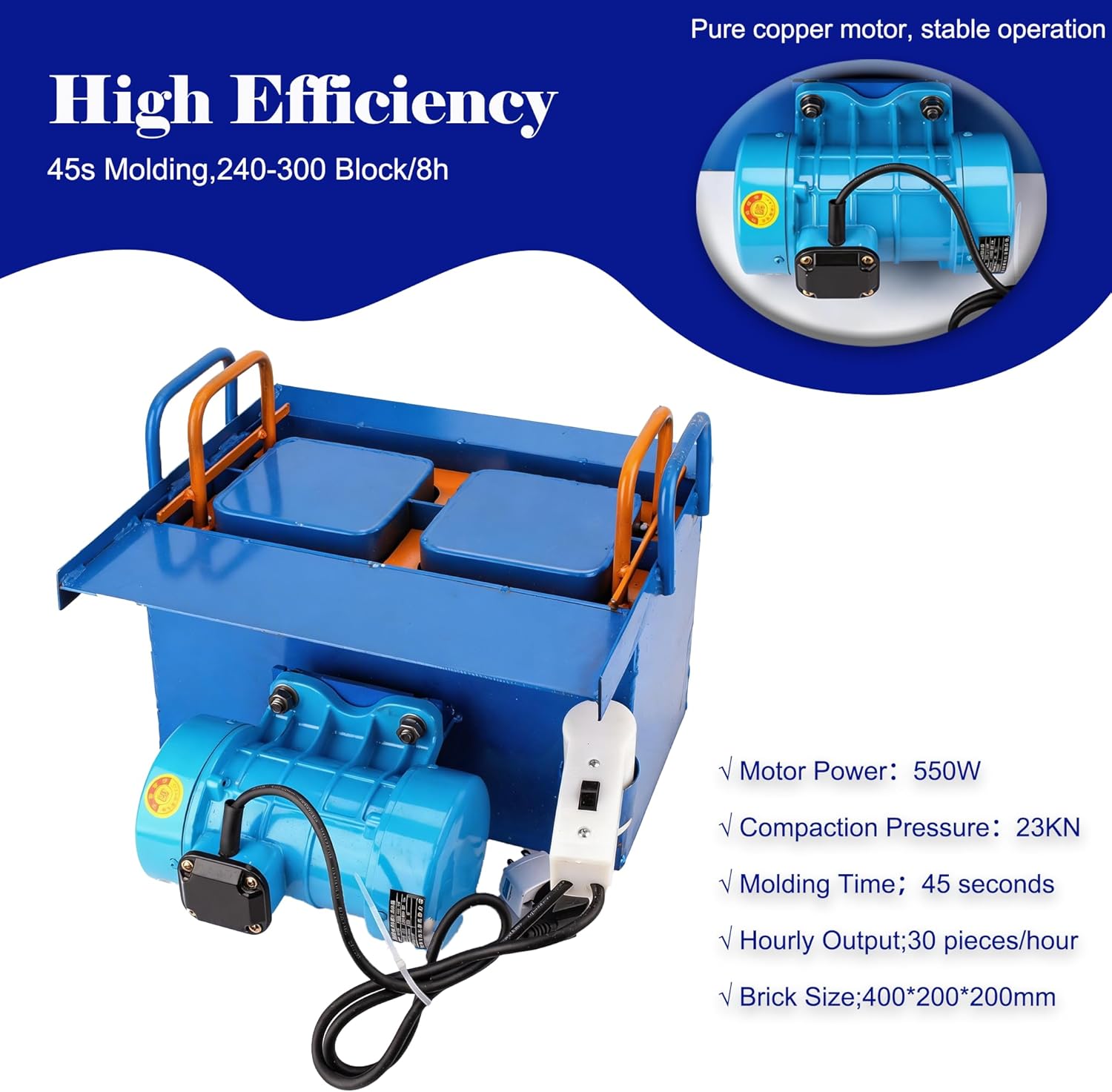 Brick Making Machine,110V Manual Hollow Soil Block Brick Forming Machine H1 Brick Molds for Concrete