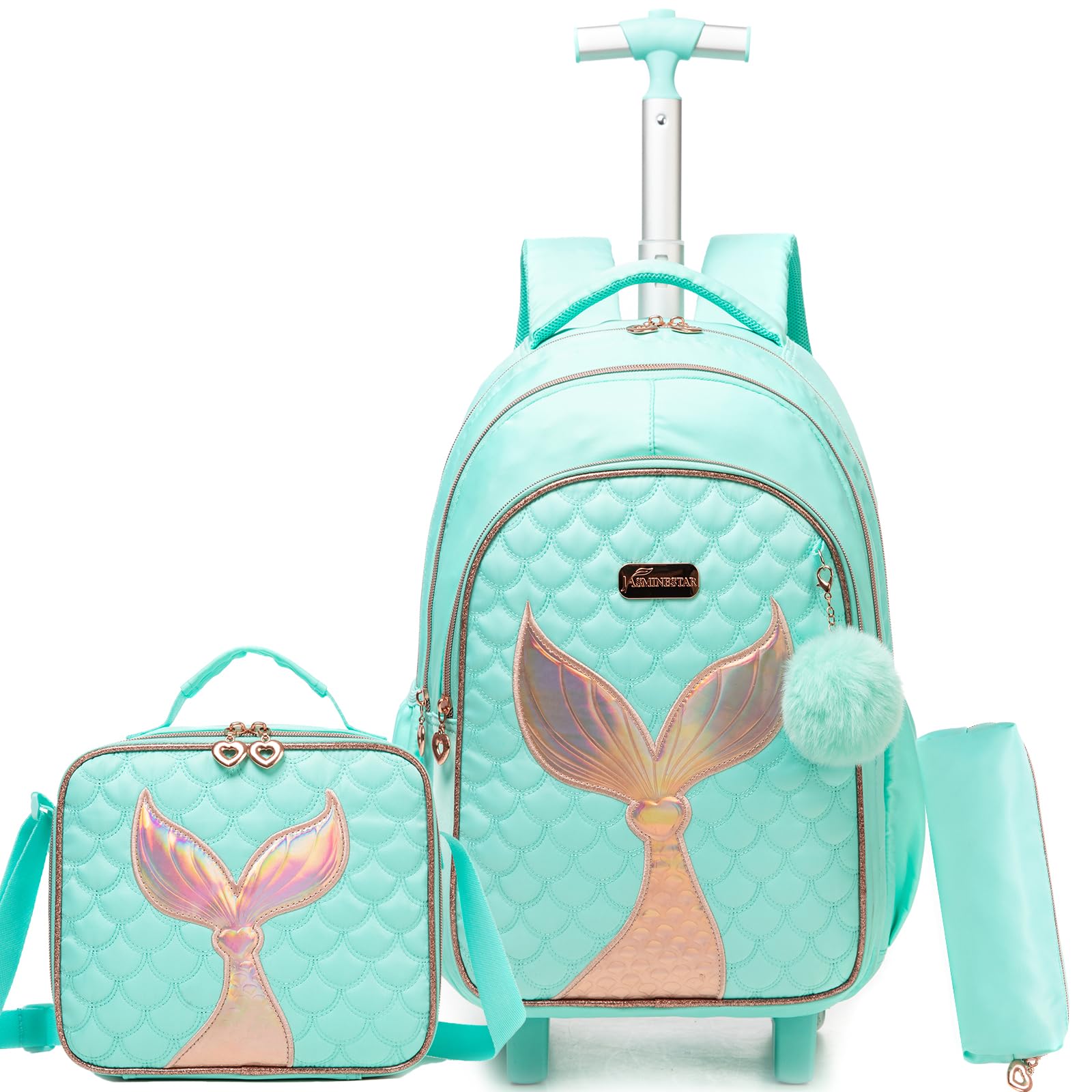 ZBAOGTW Rolling Backpack for School Girls Rolling Backpack Kids Trolley School Bag with Wheels Travel Backpacks Carry on Luggage for Girls with Lunch