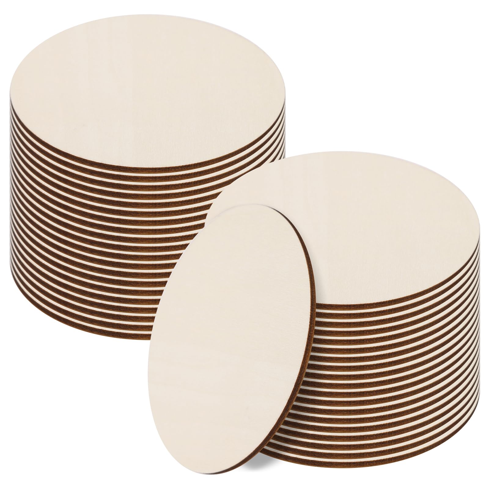 Natural Slices Wooden Unfinished Wood Pieces Shape Blank Wood Circle Cutouts Coaster for Crafts Painting Coasters Pyrography Art, Staining Burning, Christmas Decoration DIY (40pcs Round 10cm)