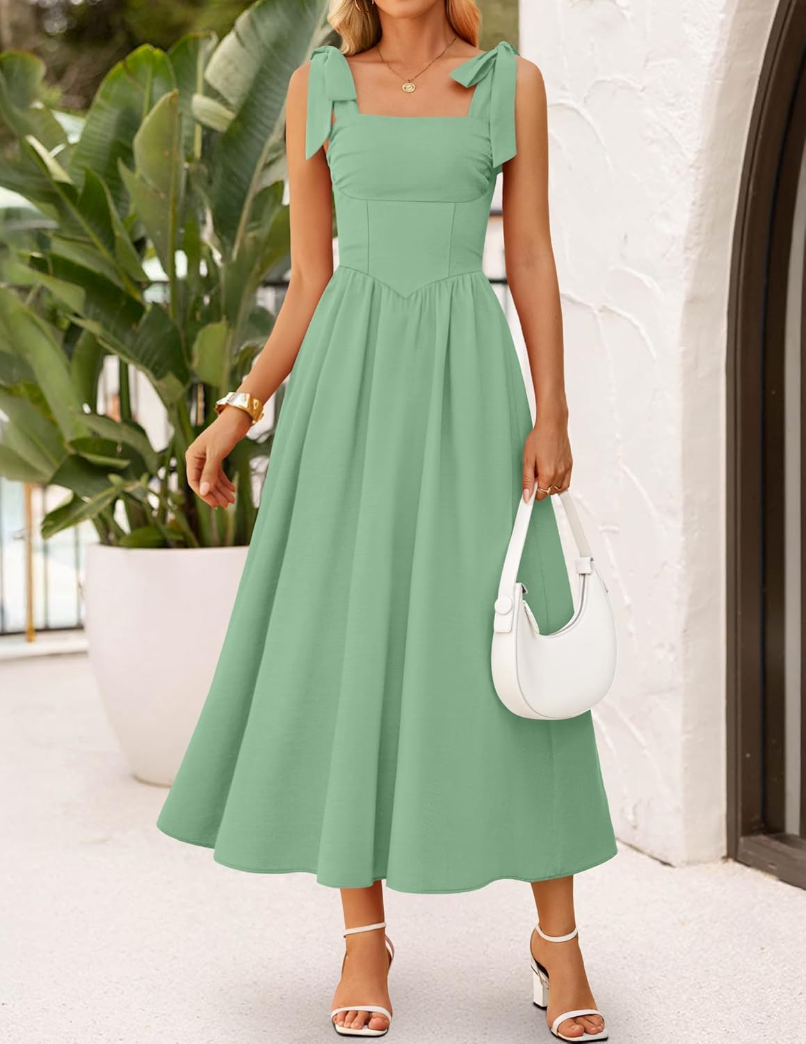 ZESICA Women's Summer Spaghetti Strap Maxi Dress 2026 Tie Shoulder Square Neck Flowy Wedding Guest Party Beach Long Dresses - Image 5