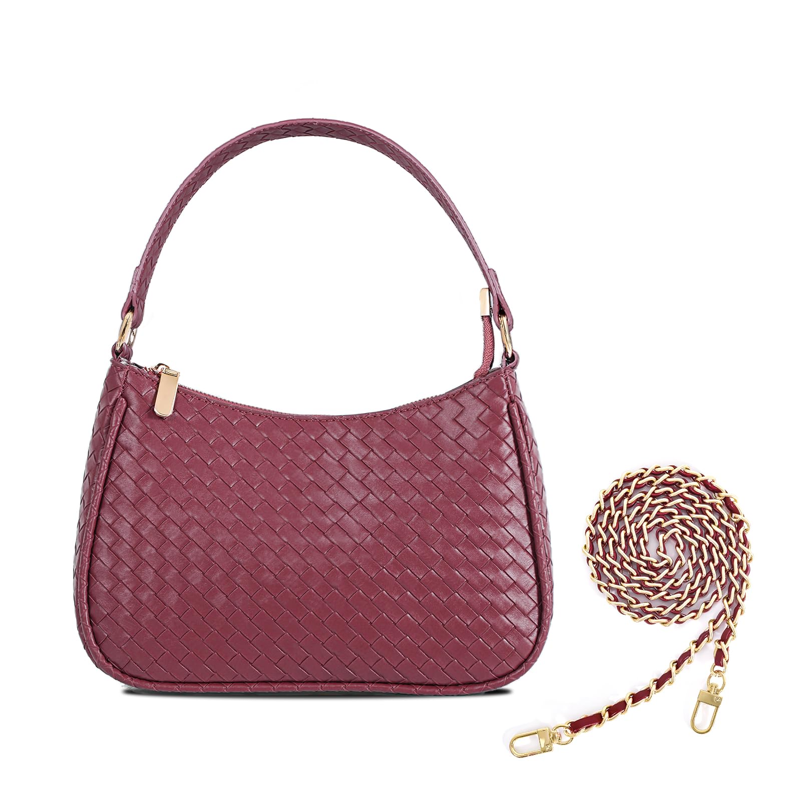 Prpeko Women's Woven Crescent Shoulder Bags Retro 90s Hobo Handbags Top Handle Underarm Bag Clutch Purses