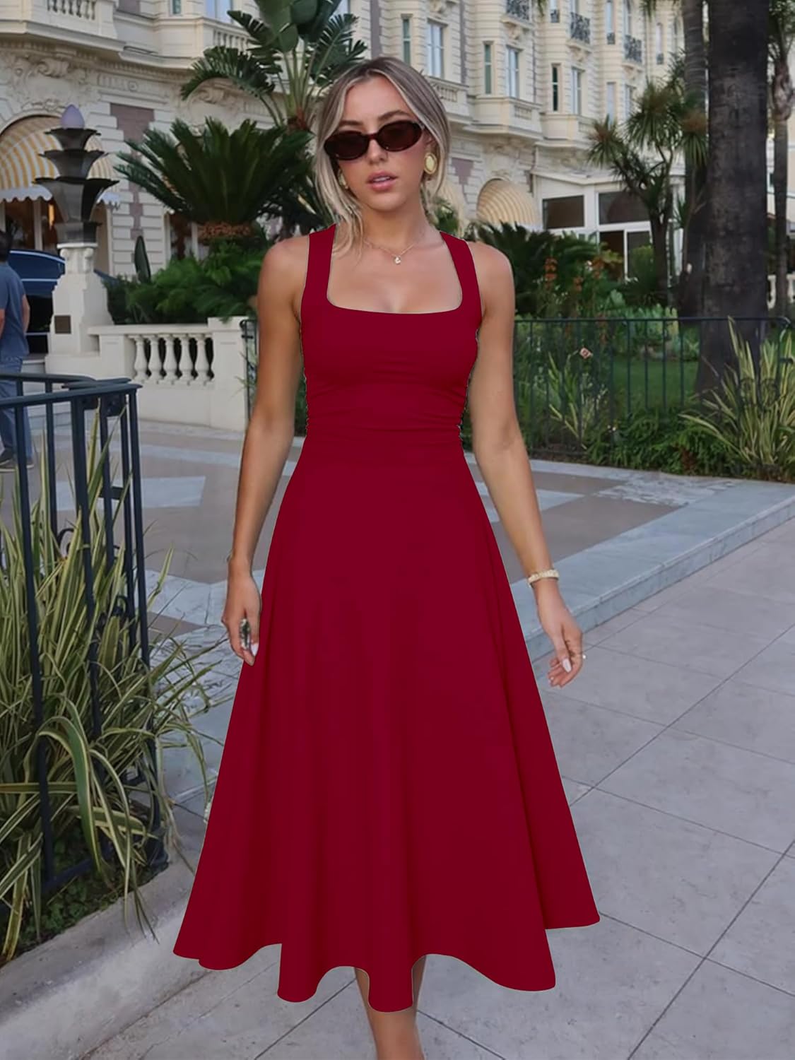 Kaximil Women's Square Neck Corset A Line Maxi Dress Ruffle Ruched Waist Flowy Long Dresses - Image 5