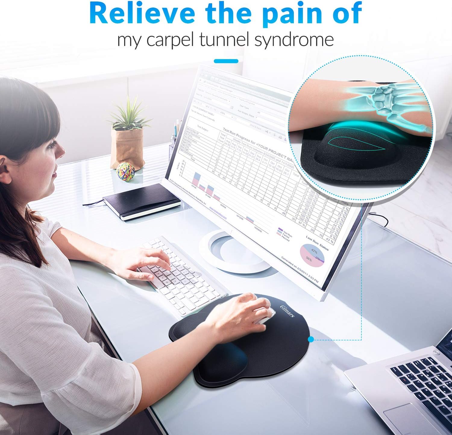 Gimars Mouse Pad Wrist Support [2 Pack], Upgrade Smooth Superfine Fibre Memory Round Foam Ergonomic Mousepad with Nonslip Base for Laptop, Computer, Gaming, Office
