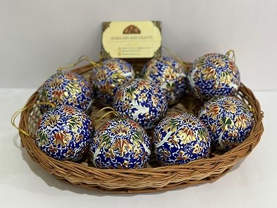 Baba Art and Crafts Christmas Balls Ornaments Handmade Paper Mache Ornaments for Christmas Tree Set of 6 Black Color wit