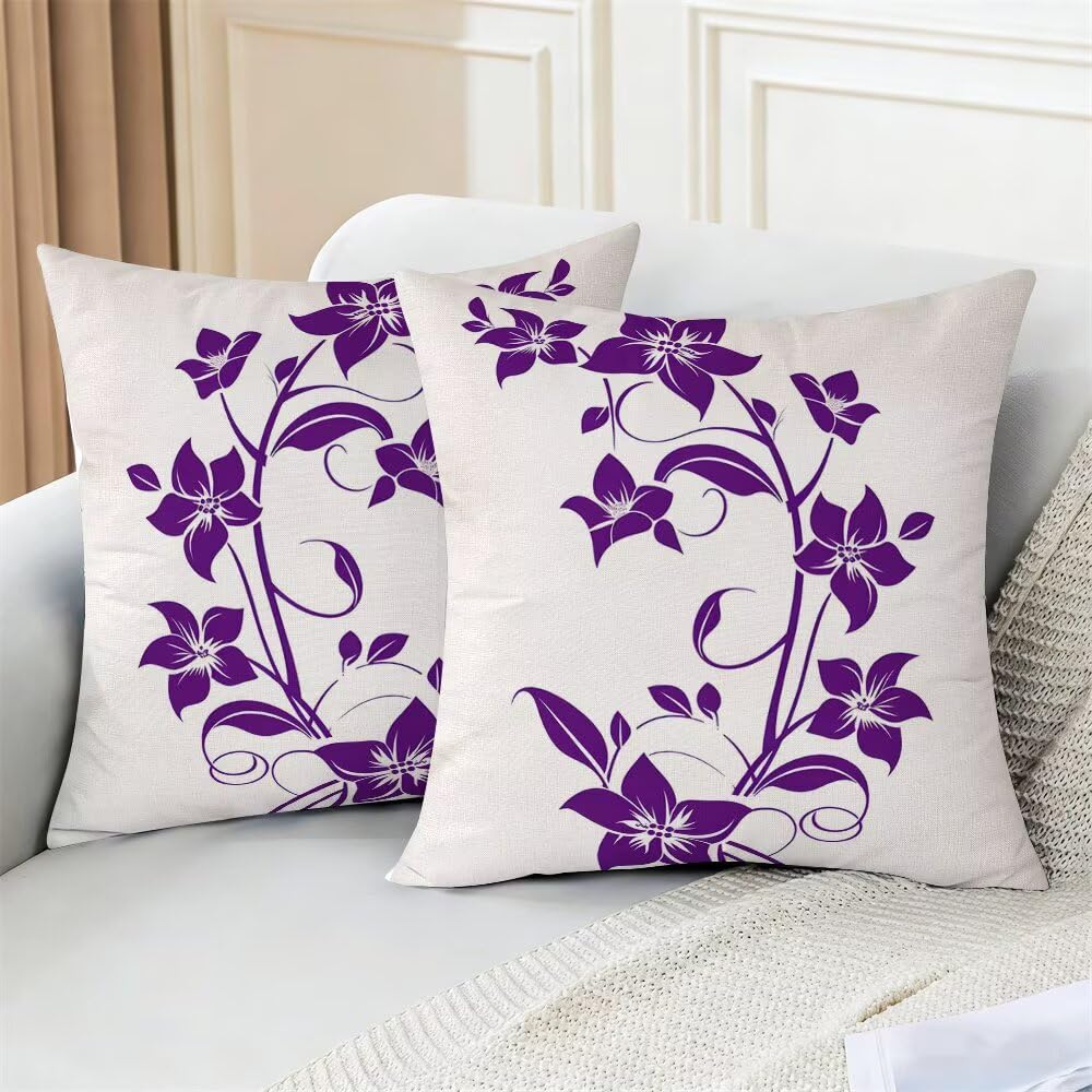 Federe Cuscini da Esterno Impermeabili 65x65 Viola Copri Cuscini per Divano Fiori Federa Cuscino Astratto Decorativi Copricuscini per Divano Giardino Patio Soggiorno Copricuscino Set di 2 (IU5)