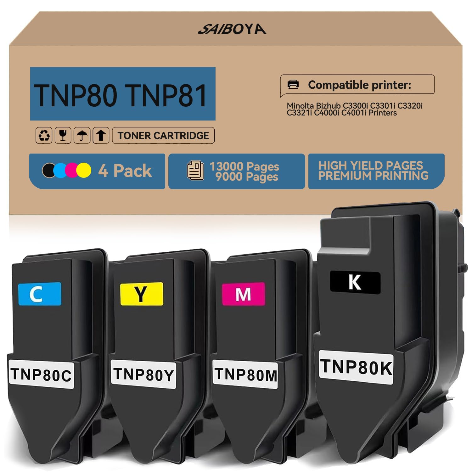 SAIBOYA TNP80 TNP81 Toner Cartridge High-Yield Replacement for Konica AAJW132 AAJW432 AAJW332 AAJW232 for Minolta bizhub C3300i C3301i C3320i C3321i
