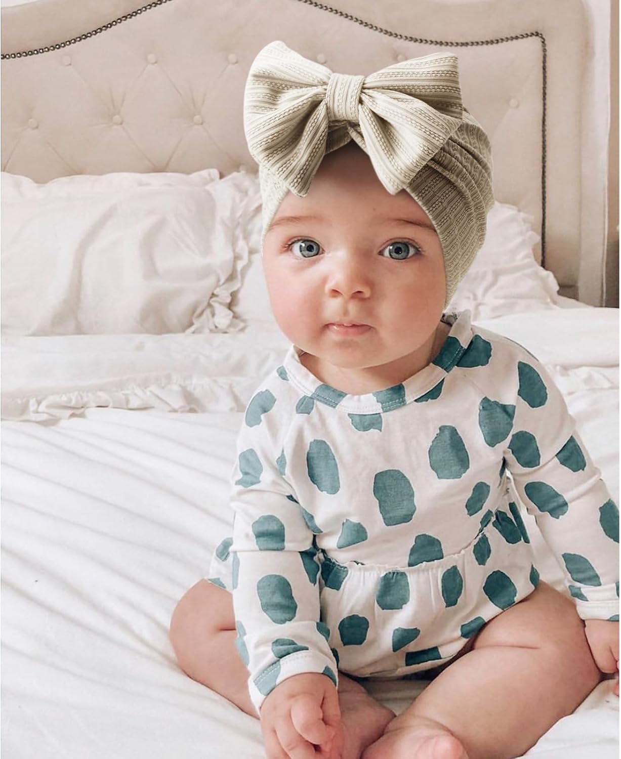 DRESHOW BQUBO 5 Pieces Newborn Baby Turban Hats Bow Baby Infant Beanie Breathable Toddler Cap for Baby Girls image 3