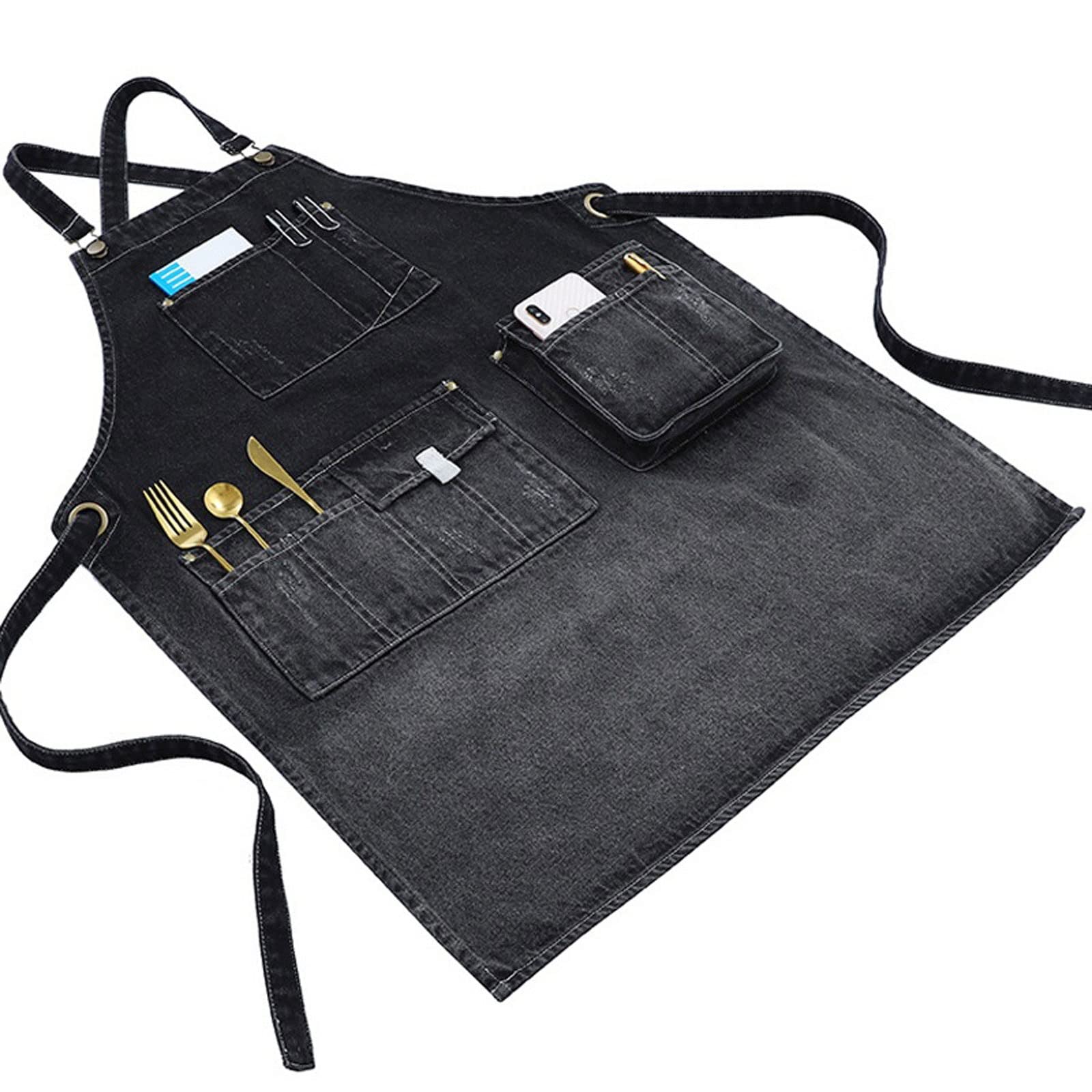 Grembiule uomo donna denim lavato grembiuli tagli di capelli parrucchieri bar lavoro pittura cucina cottura