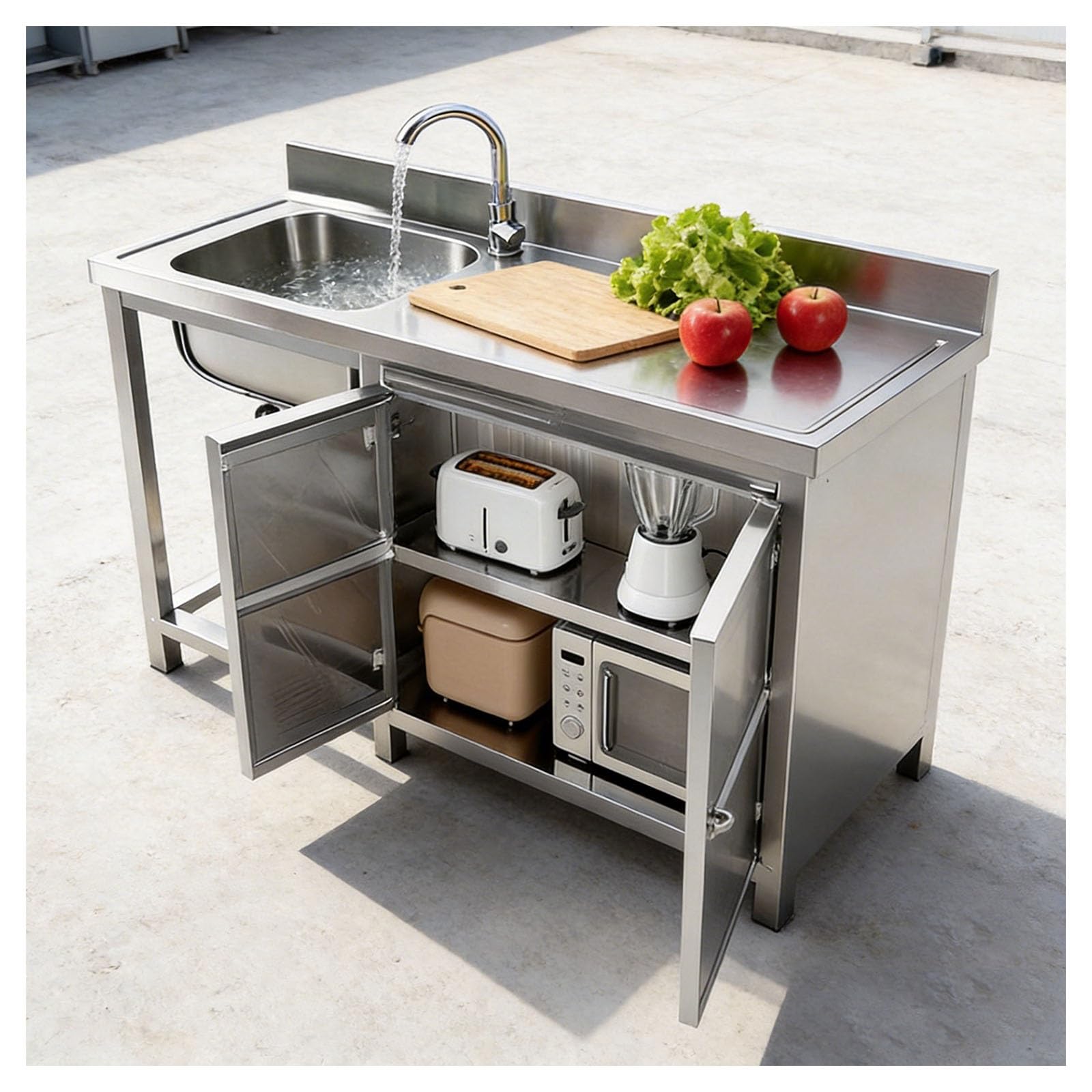 Gabinete de Fregadero de Acero Inoxidable con Encimera, Fregadero de Cocina