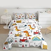Vista 24 de Feelyou Juego de edredón de construcción, tamaño individual, para niños, con dibujos animados, carro, excavadora, tractor, equipo de edredón
