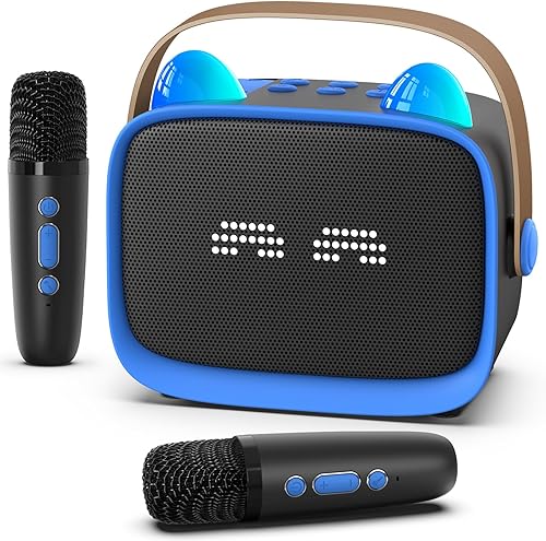 Mini máquina de karaoke, juguetes, regalos, reproductor MP3 portátil para niños con 2 micrófonos inalámbricos y LED, regalos de Navidad y cumpleaños
