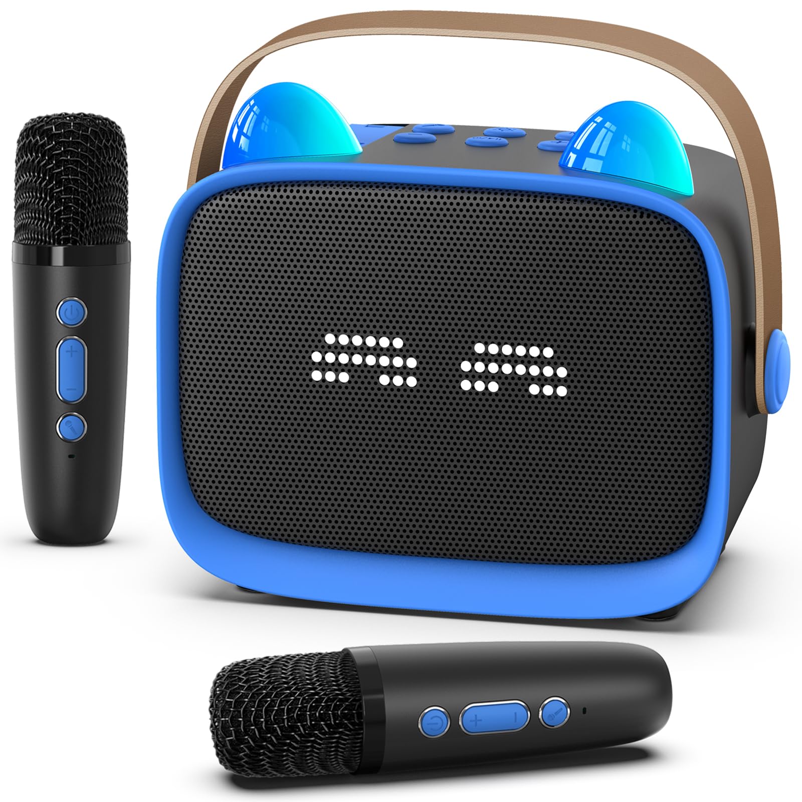 Mini Karaoke Machine Toys Gifts,Kids Portable MP3 Player with 2 Wireless Microphone and LED,Christmas Birthday Gifts for Girls Boys 3 4 5 6 7 8+ Year Old (Blue)
