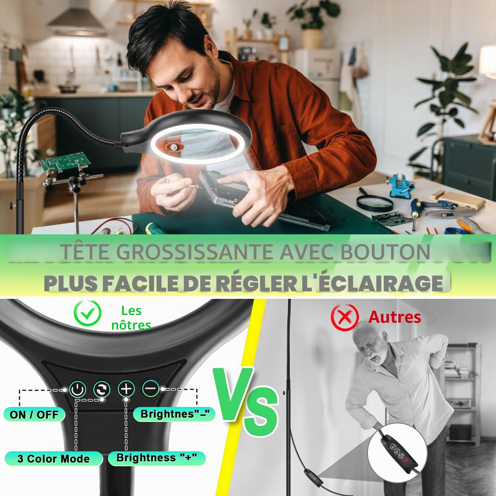 NZQXJXZ 3 en 1 Lampe Loupe avec Lumière et Support