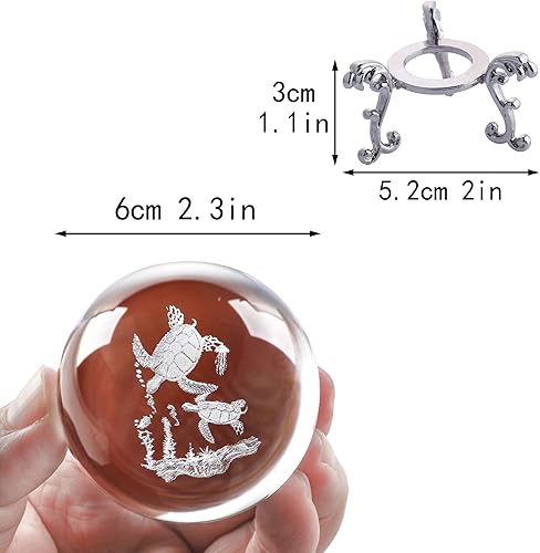 Miniatura 6 de HDCRYSTALGIFTS Figura de tortuga marina de cristal de cristal de 2.3 pulgadas, adornos de animales de cristal grabados con láser 3D, escultura de
