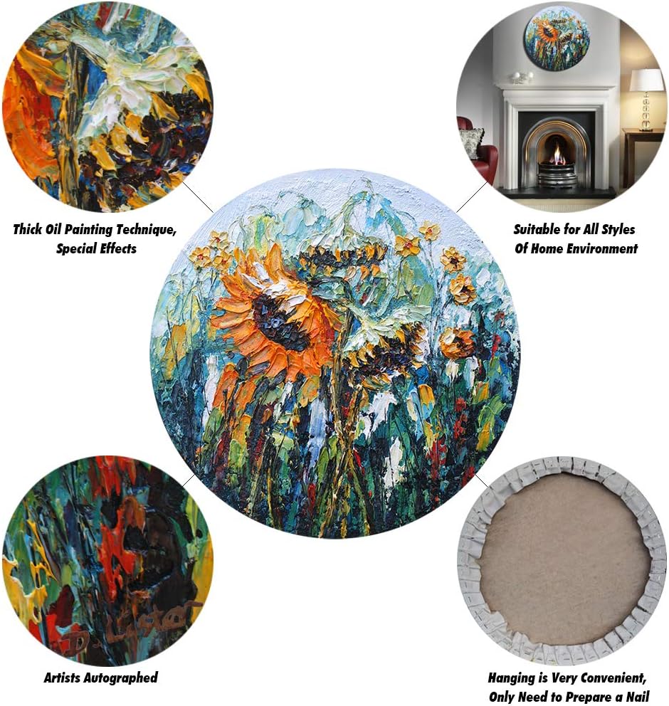 Modern Stretched and Framed Artwork Impression Sunflower Abstract Hand-Painted Oil Paintings on Canvas Wall Art for Home Decorations Impression Sunflower of Van Gogh