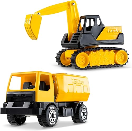 Tonka - Steel Classics Giga Series - Camión volquete y excavadora, paquete de 2