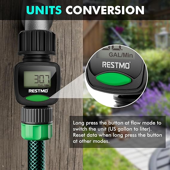 RESTMO Water Flow Meter, Measure Gallon/Liter Consumption and Flow Rate