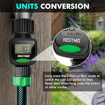 RESTMO Water Flow Meter, Measure Gallon/Liter Consumption and Flow Rate
