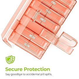 AUVON XL Weekly Pill Organizer 2 Times a Day, Pill Box 7 Day with One-Side Large Openings for Easy to Use, Watermelon Red AM PM Pill Case for Medication, Vitamins, Fish Oils, Supplements
