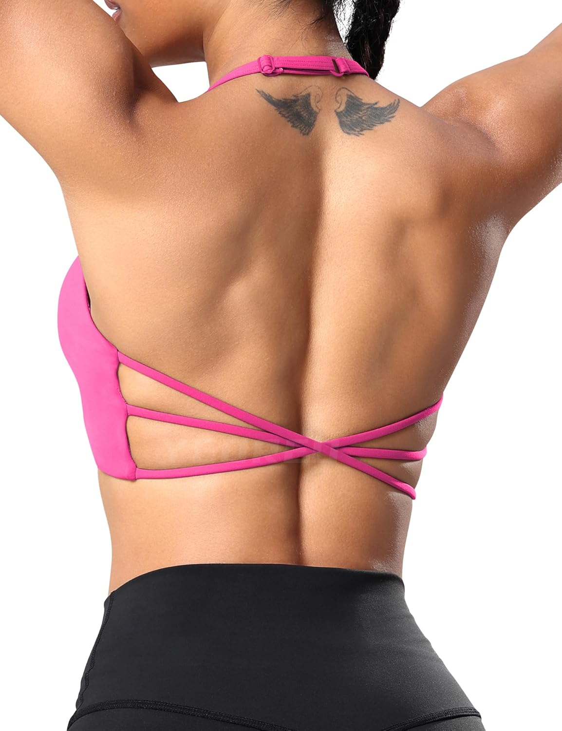 YEOREO Women's Sports Bra Halter Workout Sports Bra Strappy Criss Cross Back Bra Removable Padded Yoga Crop Top