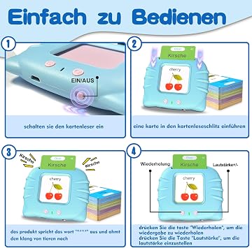 Talking Flash Cards Standard German 112 Sheets 224 Words Talking Flash Cards Educational Toy for Toddlers 2-4 Years Old Interactive Toy for Boys Girls (Blue) Educational Toy for Toddlers Interactive Toy for Boys & Girls Standard German