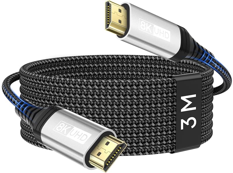 layajia Câble HDMI 2.1 3M 10K 8K 4K, Certifié 48Gbps Ultra High Speed, 8K@60Hz 4K@144Hz/120Hz eARC HDR10 HDCP 2.2 & 2.3 Dolby Atmos pour HDTV, Barre de Son, PS5, Lecteur Blu-ray, Xbox, Moniteur