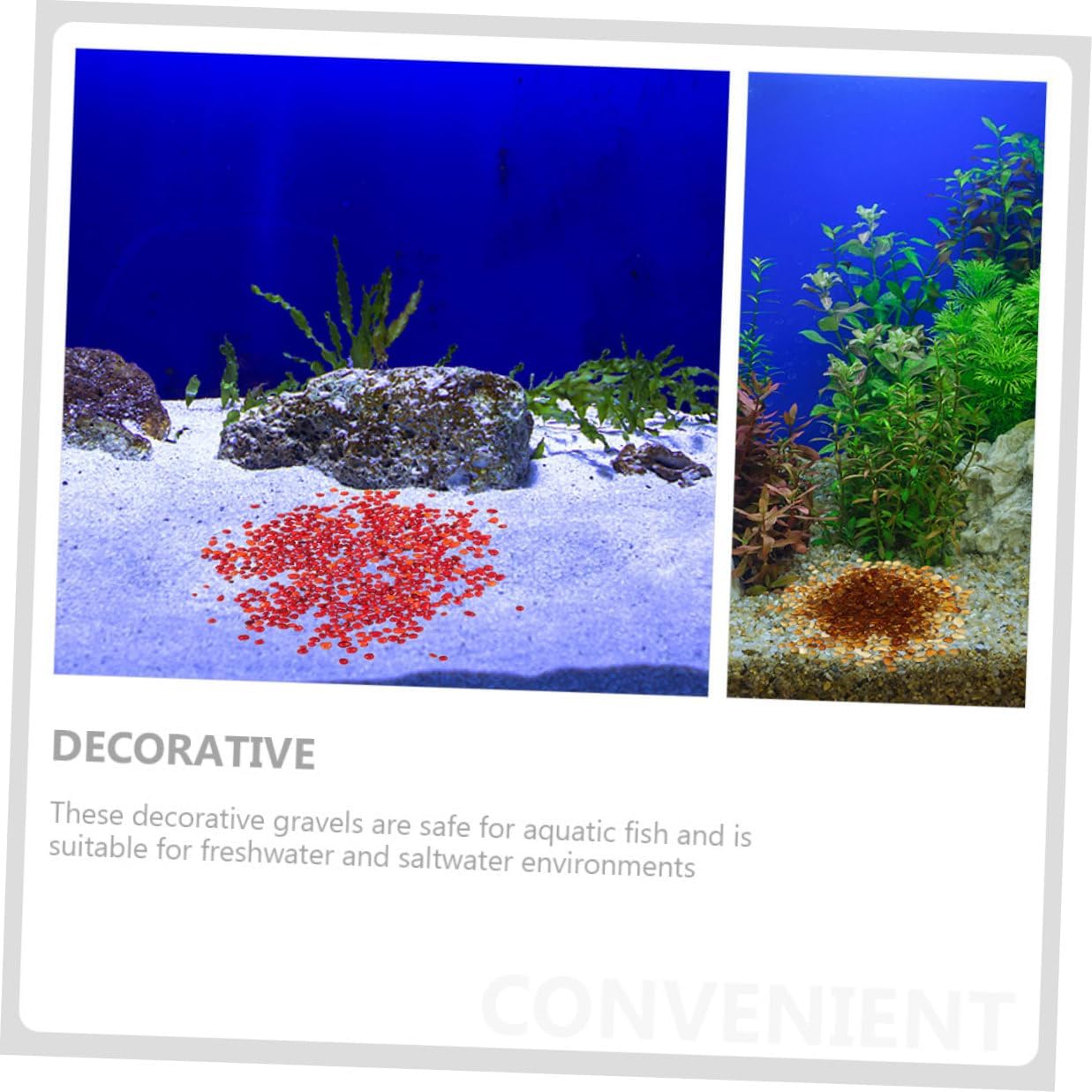Aquarium Gravel and Fish Tank Stones 2-Set Natural Colored Glass Pebbles 250g China Red + 250g Amber for Aquarium Decoration and Terrarium Substrate