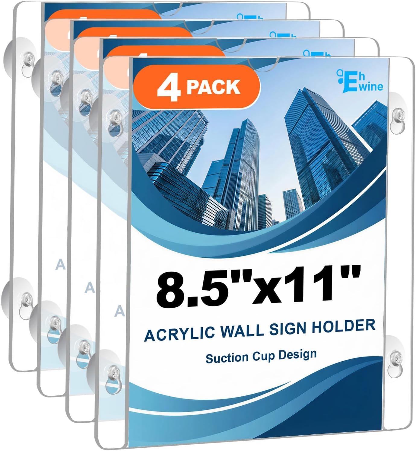 EHWINE 4 Pack Acrylic Window Sign Holder 8.5×11 with 4 Suction Cups, Clear Acrylic Frames Glass Door Wall Mount Advertising Signage Sign Holder for Store, School, Office, Home
