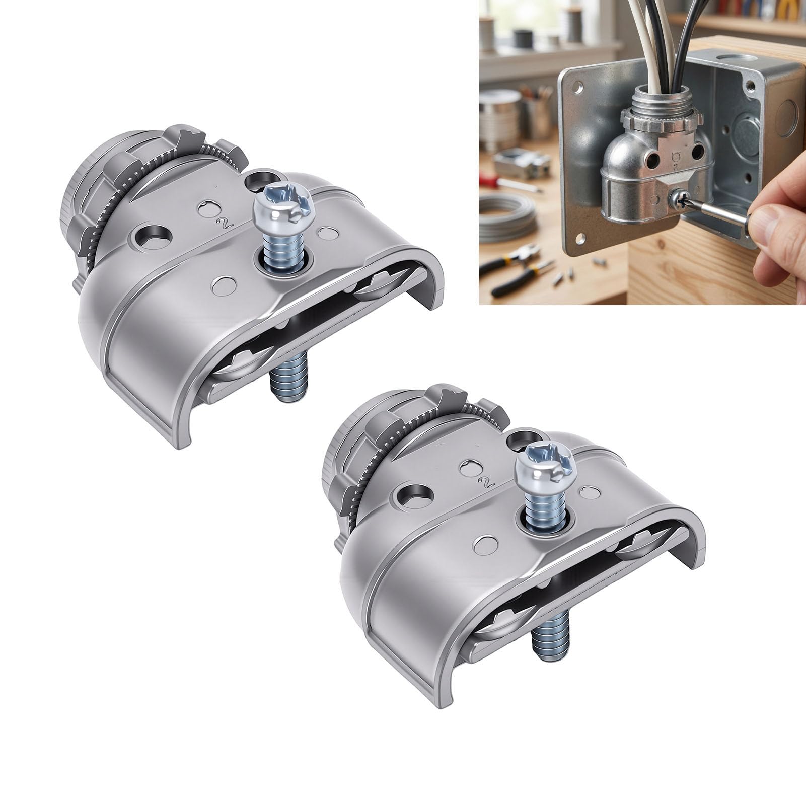 Luocute 50 Connettori Duplex per Scatola Cavi da 3/8 Pollici, Morsetto in Lega di Zinco per Condotto Flessibile in Metallo Cavo CA MC NM, Raccordi Elettrici a Gomito a 90 Gradi, Raccordi