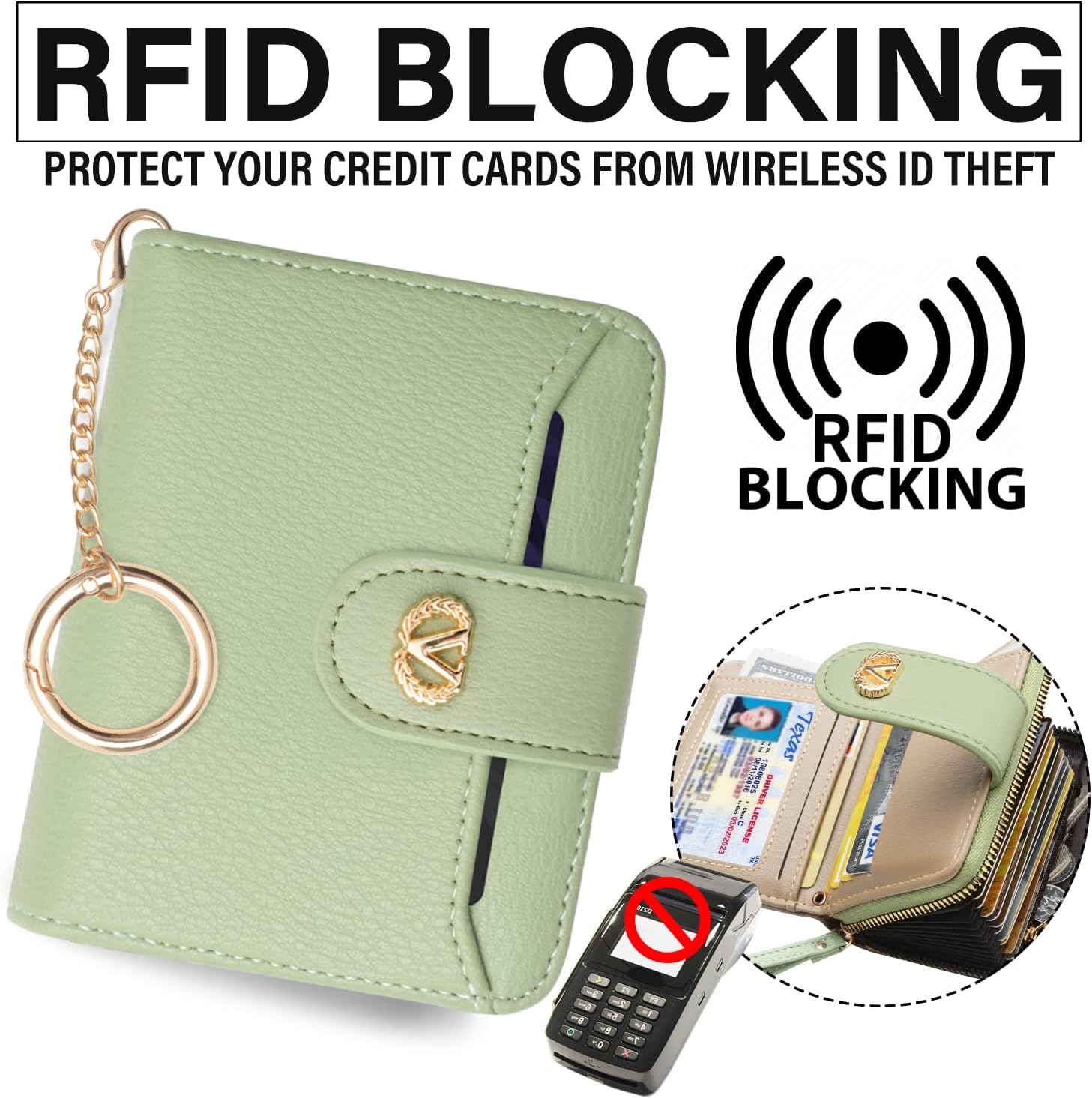 Multi-Purpose Wallet High Capacity Card Holder Zipper Coin Purse with Wristlet Bracelet Keychain Silicone Beaded Bangle Key Ring - Image 5