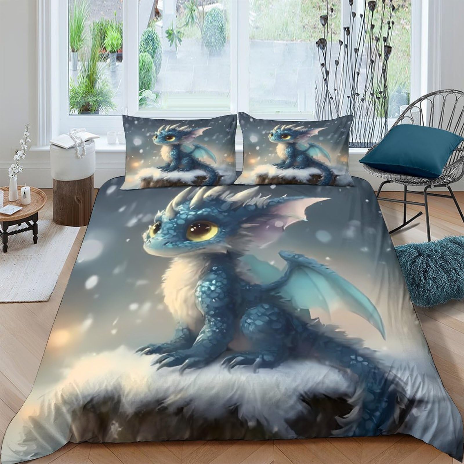 Ctjqhvkz Style-9 3D Printed Blue Cartoon Dragon Fitted Sheet Microfiber Soft Bed Cover For Bedroom Decor Dorm Mattress Protection Single（135X200cm）