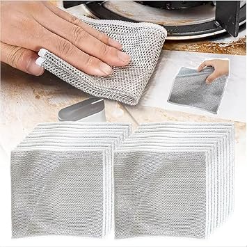 Multipurpose Wire Dishwashing Rags,Wire Dishwashing Rag for Wet and Dry Dish, Metal Wire Dishwashing Cloths Towels Scrubs Cleans Non-Scratch Wire Dishcloth for Dishes, Kitchen Sinks 20 Pack