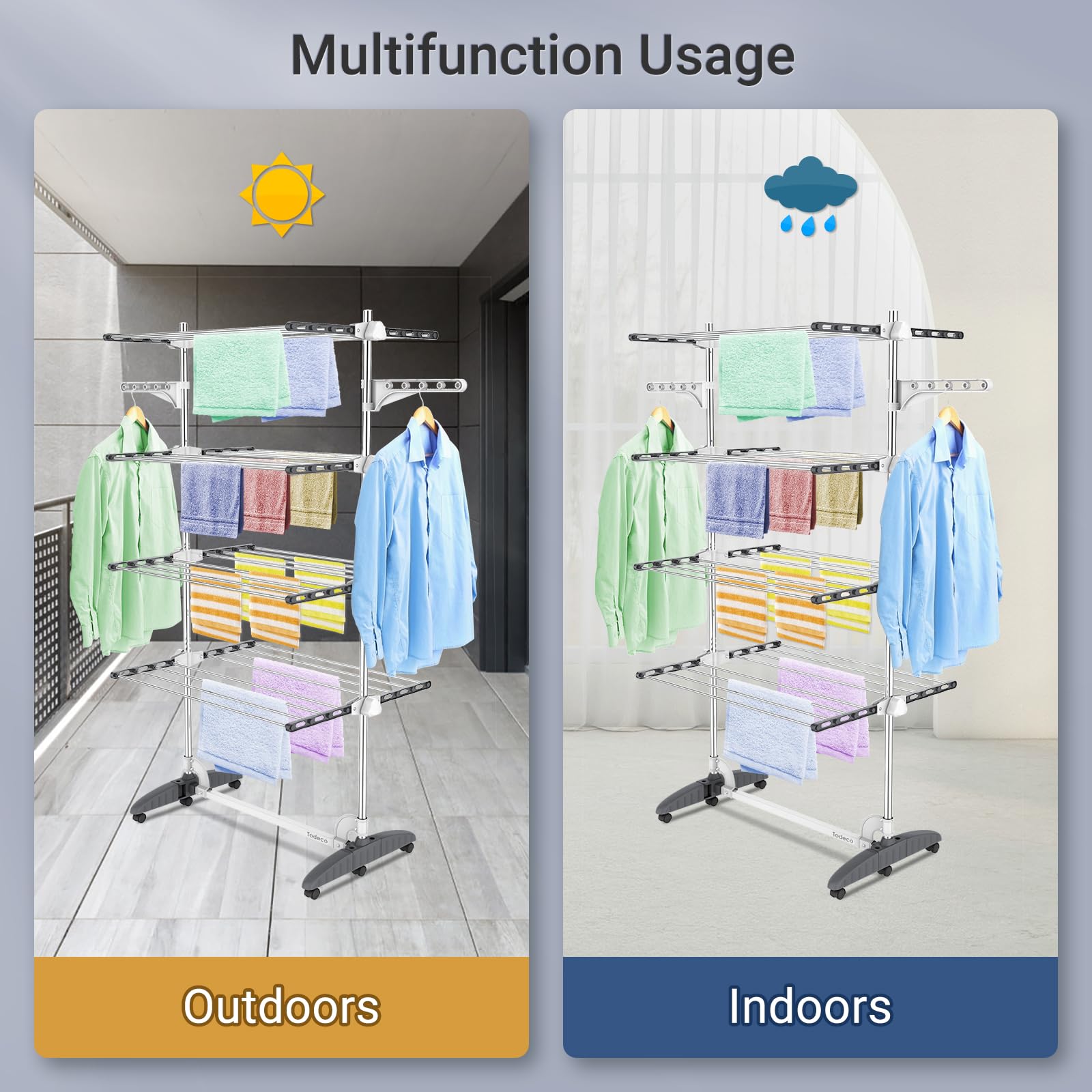Todeco Séchoir à Linge Pliant intérieur, Etendoir à Linge à 4 Niveaux, Gris