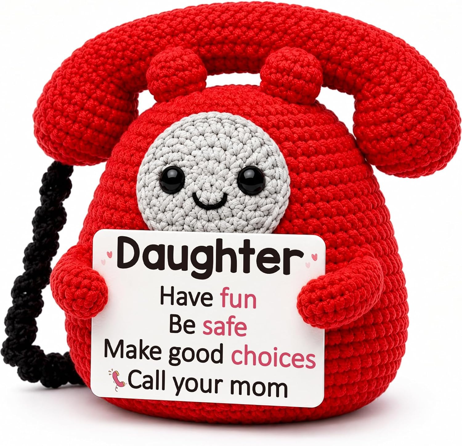 WELLBANEE Daughter Birthday Gifts from Mom Dad, Graduation for Girls Daughters in Law, Emotional Positive Support Mini Decor, Handmade Crochet Red Phone Gift