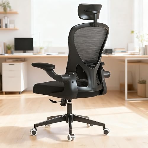 Silla de oficina con soporte lumbar ajustable y reposabrazos abatibles, silla ergonómica de escritorio de computadora con respaldo alto con cojín de