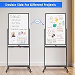 Magnetic Mobile White Board, 40 x 24 Double Sided Dry Erase Board Rolling Whiteboard Aluminum Frame Standing Whiteboard on Wheels(Black)