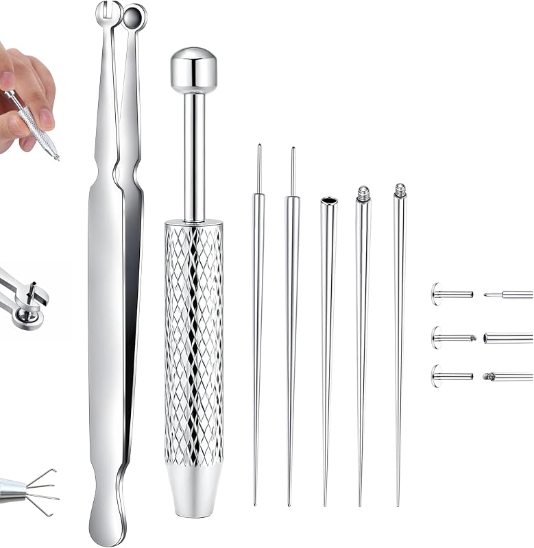 Kit GEMQUEEN para Troca de Joias de Piercing com Pinça, Pegador de Esferas e Taper 14-20G