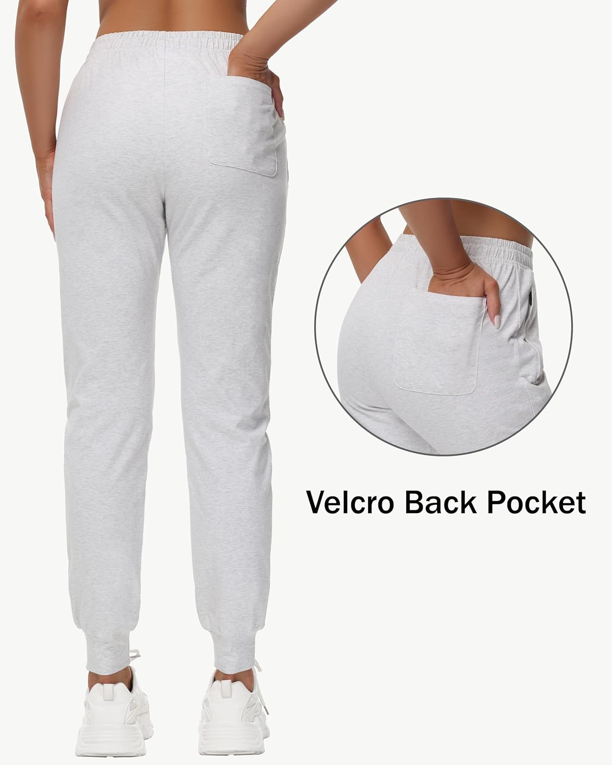 32" Inseam Women's Tall Sweatpants Cotton Joggers White/Grey - Image 2