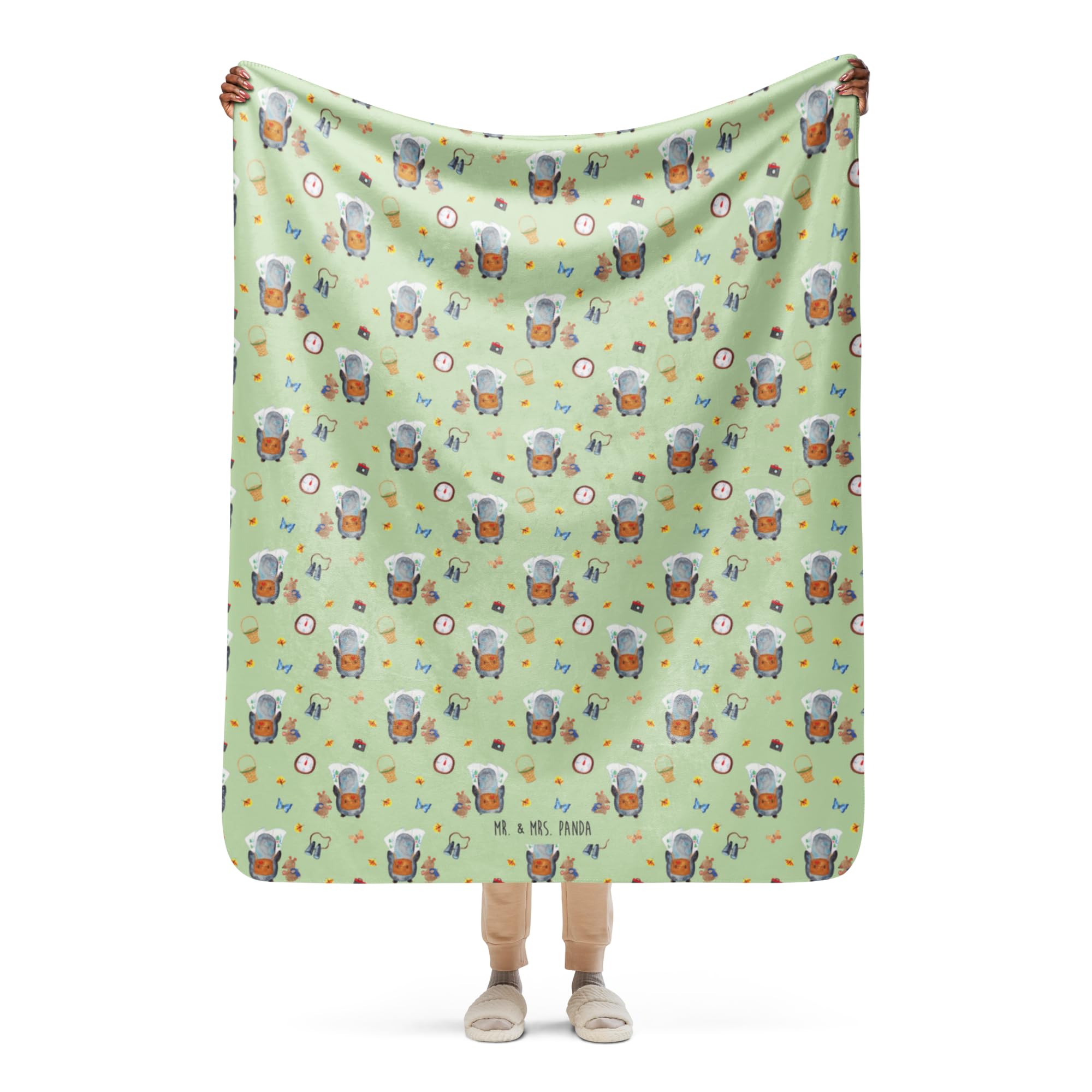 Mr. & Mrs. Panda Plaid Pinguin & Maus Wanderer 130 x 155 cm - Geschenk, Decke, Ausflug, Heimdecke, Sofadecke, Schmusedecke, Wandern, Wohndecke, Roadtrip, Tagesdecke, Wanderlust