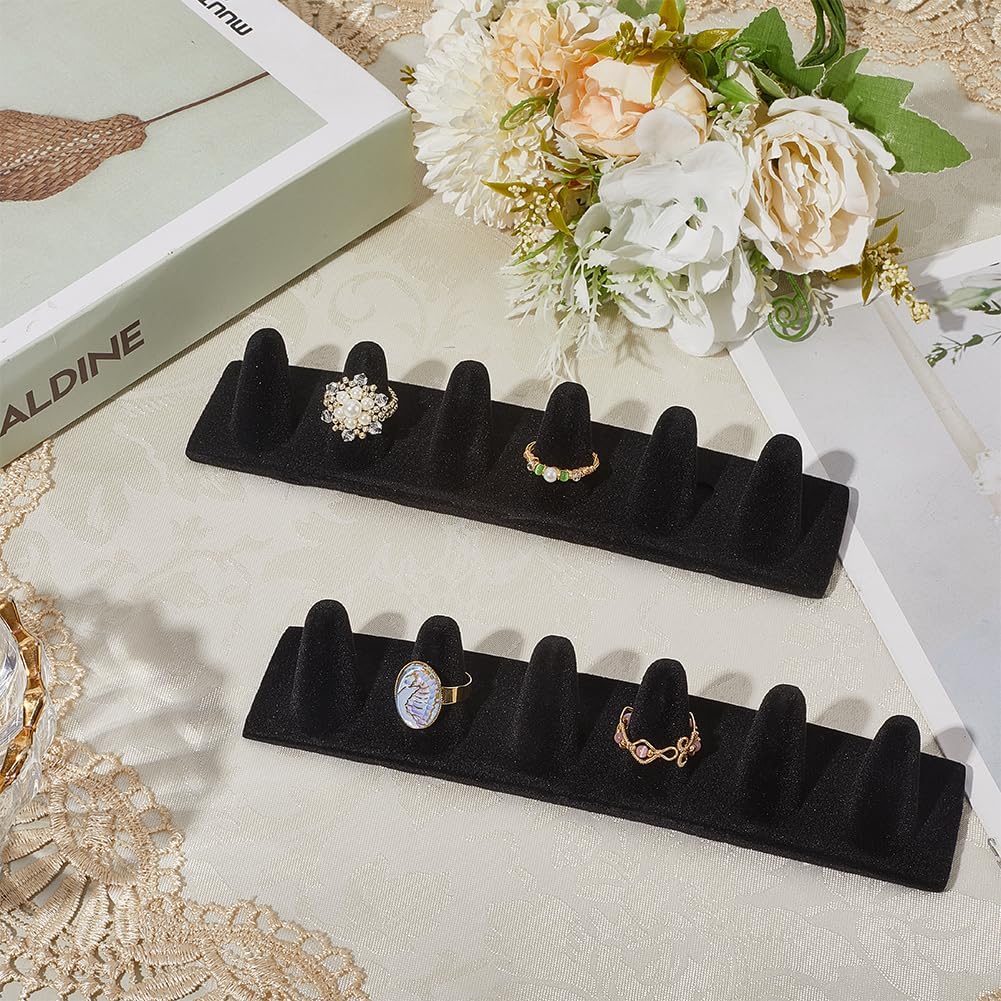 Beebeecraft 2Pcs Black Resin Flocking 6 Finger Ring Display Stand Organizer Stand for Storage Showcase Rings Display