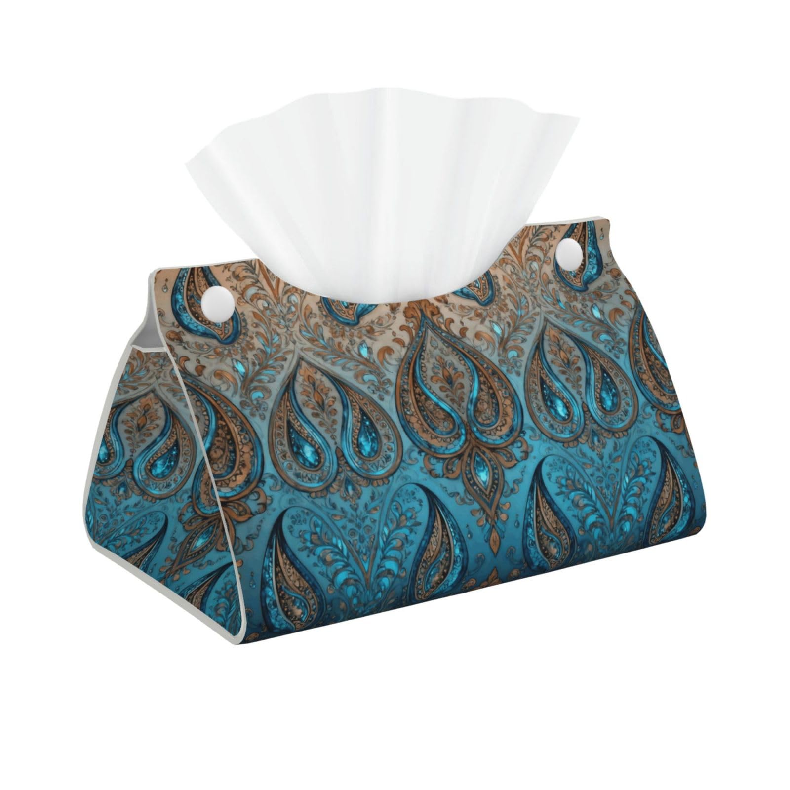 Cashew pattern Long Leather Tissue Box Cover-Waterproof PU Leather Tissue Holder for Bathroom, Decorative Rectangular Tissue Case
