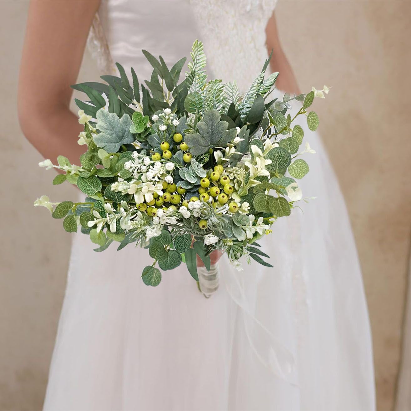 FOTEEWL Set Da 70 Steli Di Piante Artificiali Verdi Per Bouquet Fai Da Te E Decorazioni Matrimoniali