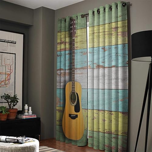Miniatura 2 de Cortinas opacas con aislamiento térmico, diseño de guitarra, de madera, con ojales de metal sólidos, cortinas elegantes para habitación o sala de