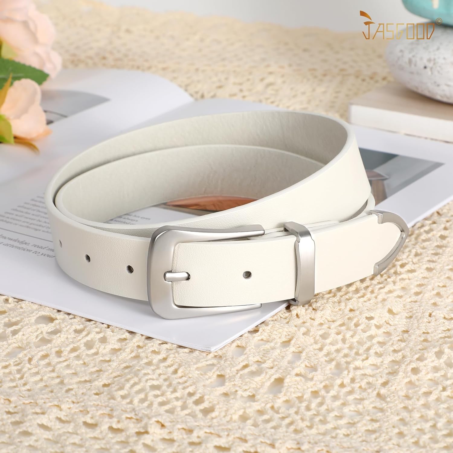 JASGOOD Women Leather Belt for Jeans Pants Ladies Waist Belt for Dress with Silver Buckle - Image 5