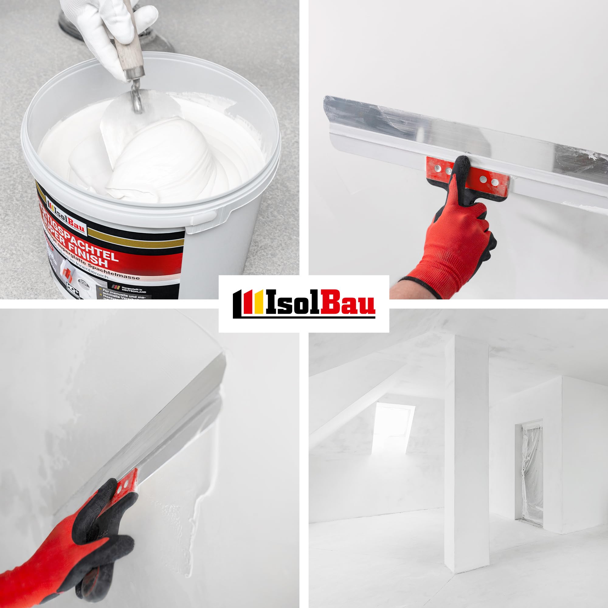 Isolbau Super Finish Spachtel 50 kg, Glättspachtel Fugenspachtel, Gebrauchsfertige Polymer-Gips Fertigspachtel Spachtelmasse für innen, Weiß Q1-Q10