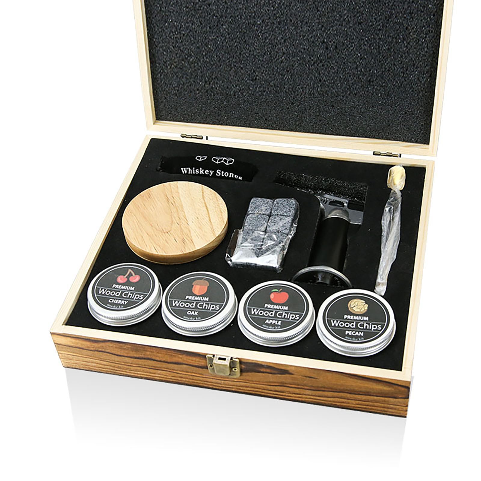 Kit de Fumoir Cocktail, MKNZOME Kit de Fumoir à Whisky à l'ancienne avec 4 Saveurs de Copeaux de Bois Ensemble Fumeur Cocktail Cadeau d'anniversaire Noël Fête des Pères pour Homme, Papa, Mari