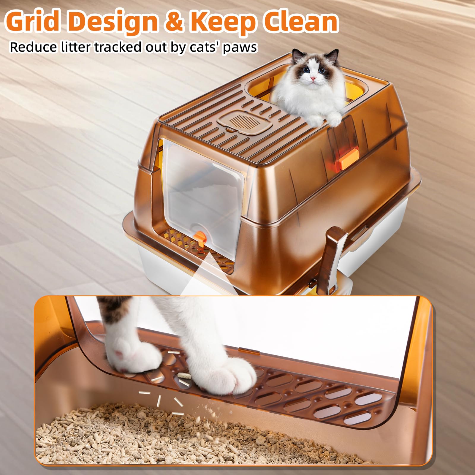 Stainless Steel Litter Box with Sifting Pan, XXL 23.6"L x 15.7"W x 17.7”H Enclosed High Sided Removable Metal Cat Litter Box withLid, Scoop, Anti-Leakage, Non-Sticky, Easy Cleaning (Dark Grey) - image 6