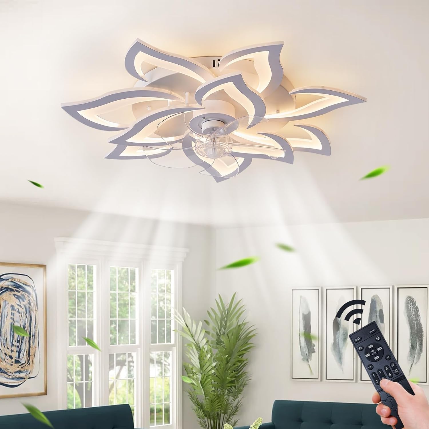 LYSDjia Ceiling Fan with Light Low Profile Modern Indoor Flush Mount Ceiling Fan with Dimmable LED Light and Remote Control 3 Color Temperatures 6 Gear Wind Speed for Kids Room Bedroom (Color : White